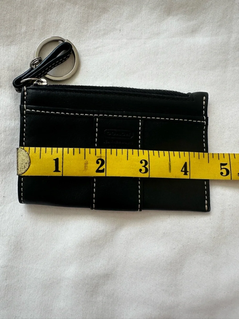 Coach Black Leather Skinny ID Card Case Keychain Small Wallet